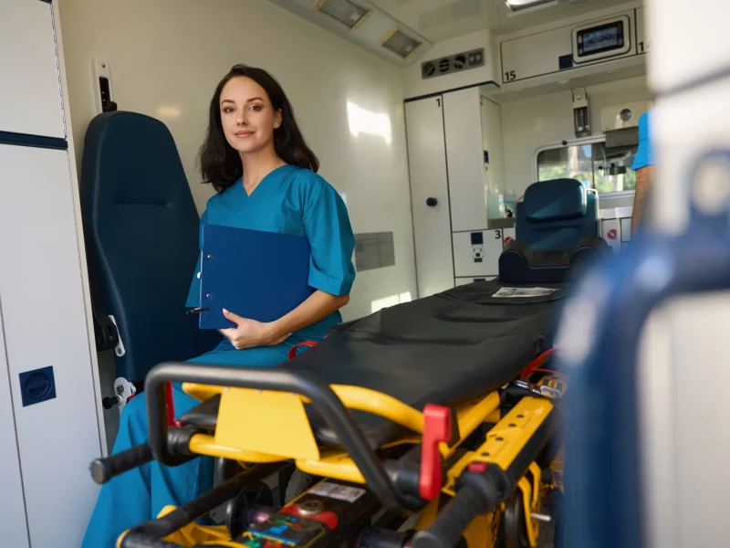 A member of the emergency medical team preparing to receive a patient