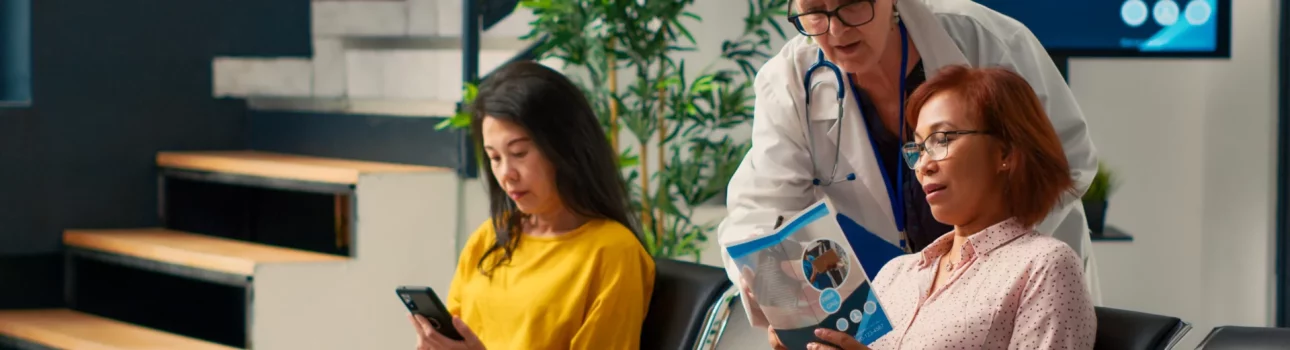 Senior patients talking together about a medical appointment