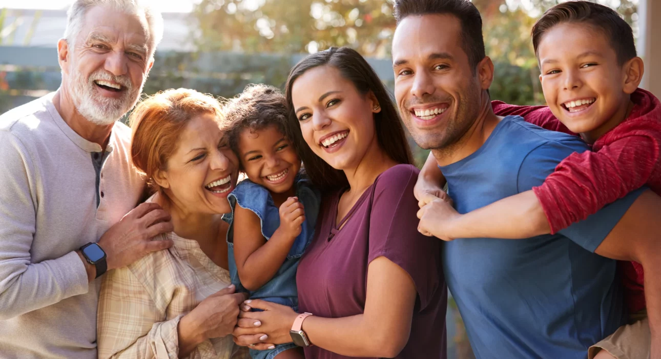 A multi-generation family relaxing together